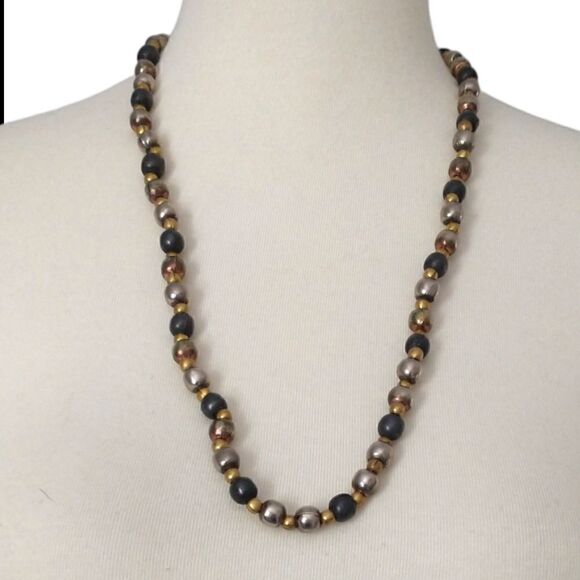 Metal Bead Chain Necklace Mixed Metals HEAVY Strand Biker Rocker Fairy Grunge - Picture 11 of 16